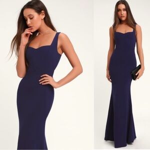 Lulus Navy Sweetest Thing maxi sweetheart neck gown